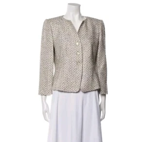 ARMANI COLLEZIONI Tweed Pattern Evening Jacket Cream Gold Silver Size 10 - Picture 1 of 6