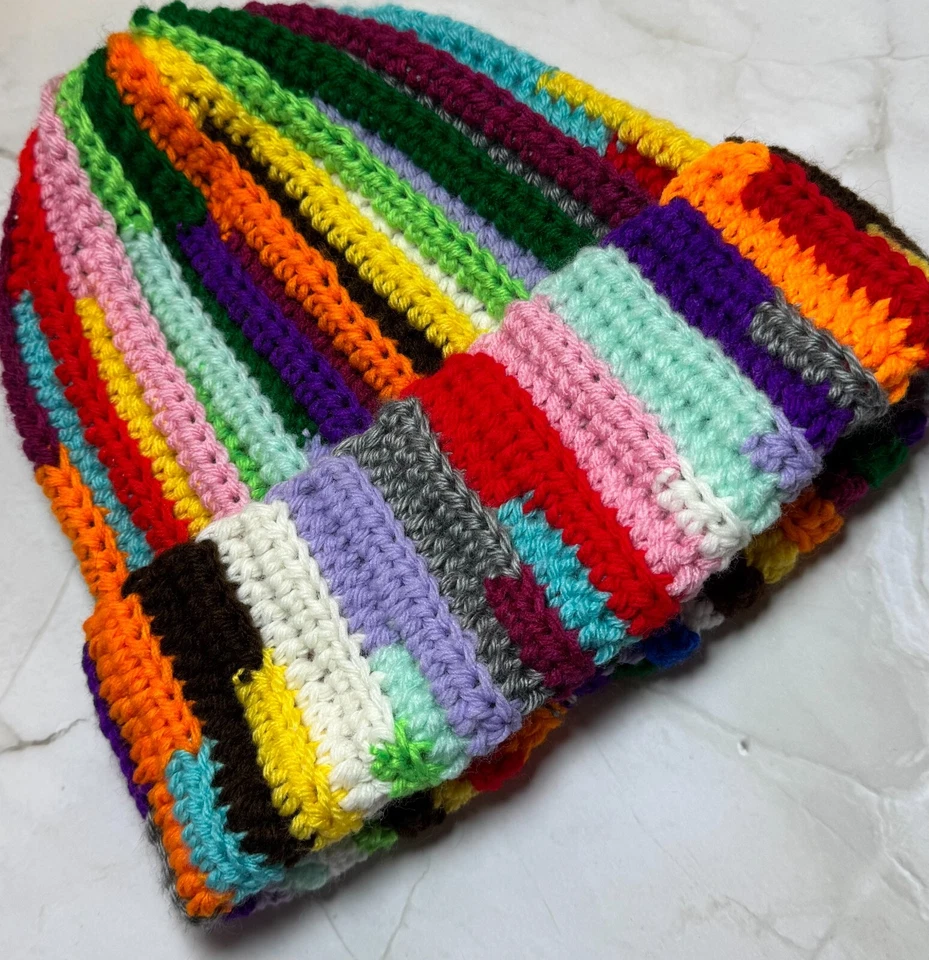 Scrap Yarn Beanie, Scrap Crochet Hat, Streetwear Beanie, Multicolor Beanie - Image 1 of 4