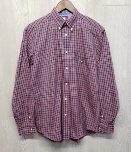 Tommy Hilfiger Shirt Boys XL Button Down Plaid Flag Logo Pocket Blue Red Long SL - Picture 1 of 10