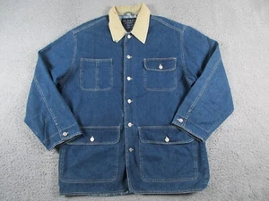 Old Navy Jacket Mens Medium Blue Denim Chore Coat Flannel Lined Vintage - Picture 1 of 12