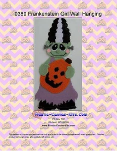 Frankenstein Girl Wall Hanging- Halloween-Plastic Canvas Pattern or Kit - Picture 1 of 1