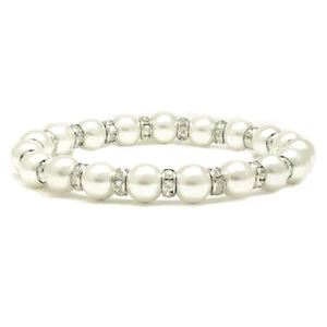 "Brazalete transparente con perlas Tuchi blanco hematita para mujer 7,5" - Imagen 1 de 4