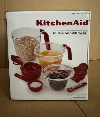 Used KitchenAid 12 Piece Measuring Cups and Spoons Set Red -missing Measure Cups - Image 1 of 4