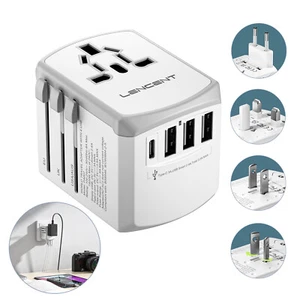 LENCENT Internationale Reiseadapter Reisestecker Weltweit Grau&Weiß mit 4USB A&C - Bild 1 von 8