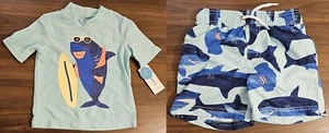 Toddler Boy Size 2T Rashguard & Trunks Swim Set Carter's Sharks New With Tags - Picture 1 of 7