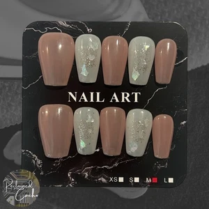 Uñas ataúd medianas translúcidas rosa y blanco - talla mediana - Imagen 1 de 2