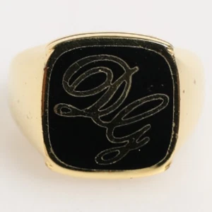 DOLCE & GABBANA Ring Gold Tone Enamel Brass Signet DG Logo Adjustable 620usd - Picture 1 of 9