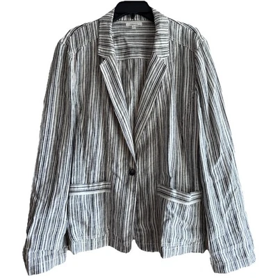 Blazer Maurices Mezcla de Lino Mujer XXL Blanco Azul Rayas Manga Larga Sin Forro Foto 1 de 4