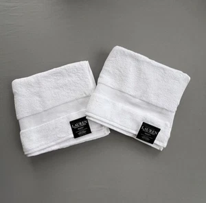 2 Lauren Ralph Lauren Wescott Towels BATH 30"x56" Set Cotton Sailcloth White NEW - Picture 1 of 11