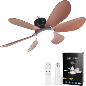 Socket Ceiling Fan Light 20.5" Dimmable Screw in Socket Wood Grain Color Remote - Picture 1 of 1