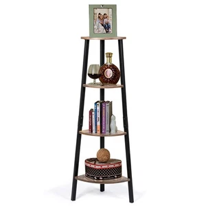 4-Tier Corner Shelf Metal Storage Rack Book Plant Display Home Stand Natural - Picture 1 of 6
