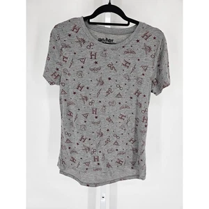 Harry Potter Womens Sz L Short Sleeve Crew Neck T Shirt all Over Print Gray Red - Picture 1 of 3