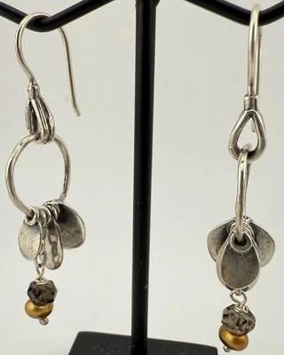 PENDIENTES COLGANTES SILPADA W1550 925 PERLAS Y CUARZO AHUMADO K949A Foto 1 de 4