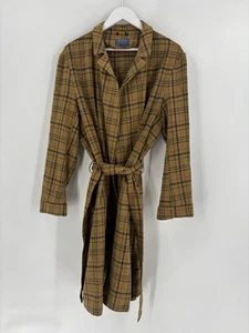 Vintage 80s Pendleton Robe Mens Large Brown Plaid Belt 100% Virgin Wool Flannel - Foto 1 di 17