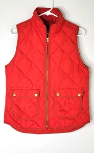 J Crew women's vest excursion puffer red gold accents size small full zip - Picture 1 of 11