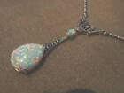 Antique Vintage style Sterling Silver Opal Marcasite Peardrop Necklace Christmas