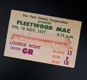 Vintage: FLEETWOOD MAC 1977 Tour Ticket Stub (Perth Australia Nov 18th) - Picture 1 of 1