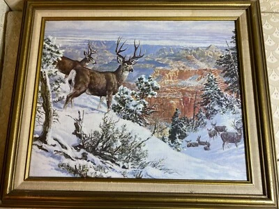 Impresión Giclee Tom Beecham (1926 - 2000) "Ciervos en Paisaje de Invierno" - Enmarcada Foto 1 de 4