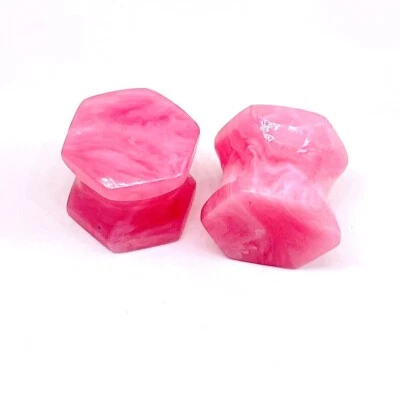 Par de tampões de ouvido feitos à mão em forma de hexágono pedra quartzo rosa par tamanho 8g - 54MM - Imagem 1 de 4