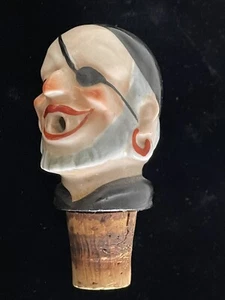 Botella cabeza pirata figurativa alemana de porcelana vintage tapones de corcho verter licor - Imagen 1 de 8
