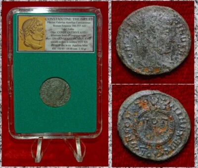Moneda Antiguo Imperio Romano CONSTANTINO EL GRAN VOTO XX Corona Aquilea Como Nueva Foto 1 de 4