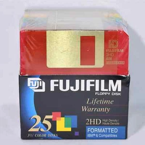 Fujifilm 25 Floppy Disks 3-1/2" Color Disks 2HD Formatted IBM New Sealed 1023!!! - Picture 1 of 6