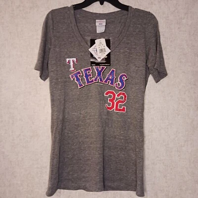 Camiseta Campus Lifestyle Texas Rangers Mujer Talla Grande Josh Hamilton #32 Gris Foto 1 de 4