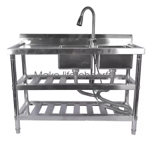 47.2 Inch Stainless Steel Utility Free Standing Sink with Right Double Sinks - Picture 1 of 11