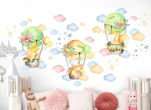 Baby Fox on Hot Air Balloon with Flowers Removable Wall Sticker Baby Room - Picture 1 of 5