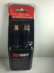 GIGAWARE NEW NIP 26-712 COMPUTER CABLE USB-A MALE to USB-B MALE 3 feet BLACK - Picture 1 of 6