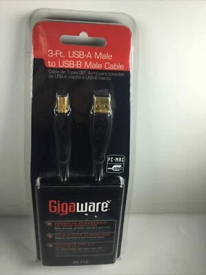 GIGAWARE NEW NIP 26-712 COMPUTER CABLE USB-A MALE to USB-B MALE 3 feet BLACK - Image 1 of 4
