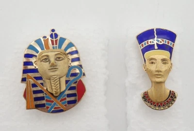 Broches Cloisart Esmalte Faraón Egipcio Rey Tut Reina Nefertiti 2 Cloisonne Foto 1 de 4