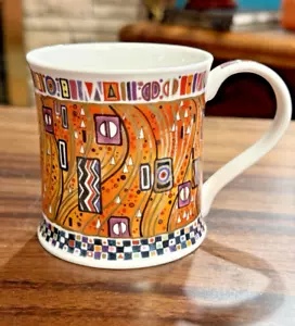 Dunoon RAVENNA Fine Bone China Mug ENGLAND Orange Gold Purple red Abstract 10 oz - Picture 1 of 12