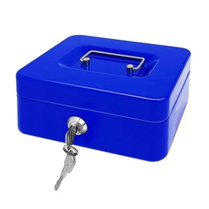 Cash Box with Money Tray and Lock Money Box for Cash 7.8" x 6.3" x 3.3" Blue - Picture 1 of 4