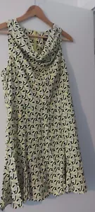 Cue Yellow Drop Waist Dress Size 12 Cowl Neck Sleeveless Lightweight Corporate - Picture 1 of 4