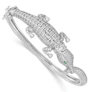 Sterling Silver Rhodium-plated Polished Cubic Zirconia Alligator Bangle Bracelet - Picture 1 of 4