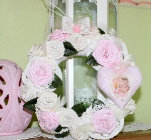 ❤️Handarbeit Wandkranz Türkranz Vintage Shabby Chic Rosen Romantik Spitze Tilda - Bild 1 von 12