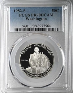 1982-S 50C WASHINGTON "SILVER" PROOF HALF DOLLAR COMMEM PCGS PR70 DCAM #48977564 - Picture 1 of 4