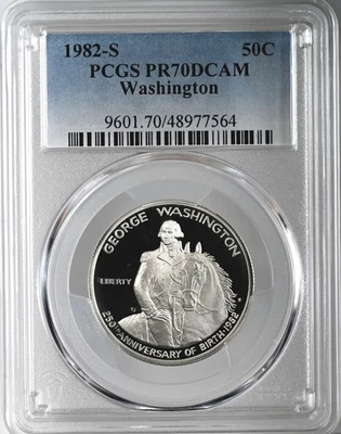 1982-S 50C WASHINGTON "SILVER" PROOF HALF DOLLAR COMMEM PCGS PR70 DCAM #48977564 - Image 1 of 4