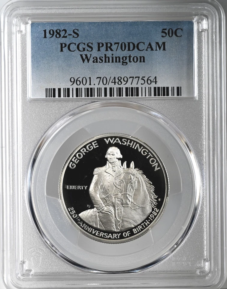 1982-S 50C WASHINGTON "SILVER" PROOF HALF DOLLAR COMMEM PCGS PR70 DCAM #48977564 - Image 1 of 4