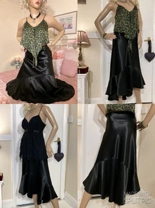 Vintage High Gloss Liquid Satin Boho Whimsigoth Fairy Asymmetric Ruffle Skirt XL - Picture 1 of 24