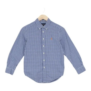 Ralph Lauren Gingham Check Shirt Boys Size M Blue Button-Down - Picture 1 of 14
