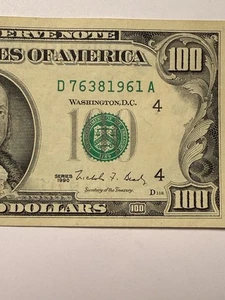 100 Dollar Bill 1990 $100 Fancy Serial Number 1961 Year Note District D Rare - Picture 1 of 10