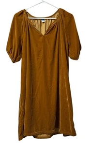 Old Navy Brown Gold Velvet Shift Dress Short Puff Sleeve Knee Length Size XS - Picture 1 of 12