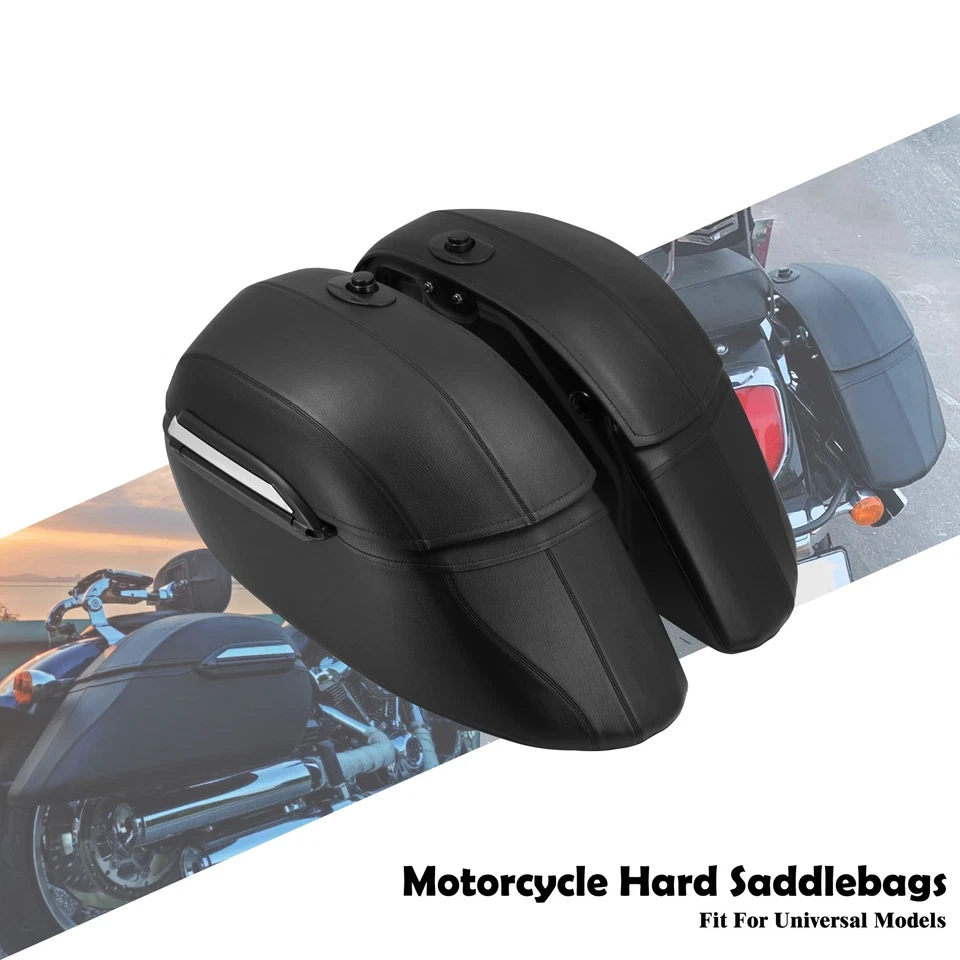 Motorcycles Universal Black Hard Trunk Saddlebags Luggage Fit For Harley Honda Foto 1 de 4