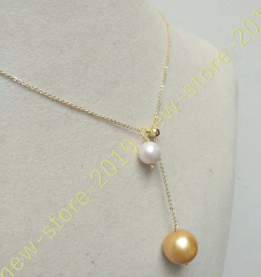 Popular AAA Round Akoya White 5-6mm&Golden 10-11mm Natural Pearl Necklace 14KGP - Image 1 of 4