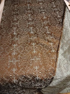 Brown Turquoise Reversible Thick Fabric Demask Print Quality Shower Curtain - Picture 1 of 8