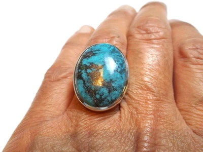 Sterling Silver Tibetan Turquoise Ring - Boho Gemstone jewellery - Green Blue - Image 1 of 4