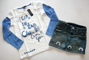 Gap kids girls embroidered boho denim jean skirt head in clouds top shirt 6 7 S - Picture 1 of 7