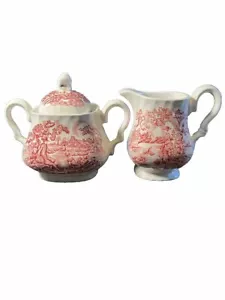 Vintage Sugar Bowl and Creamer Hunter by Myott Permanent Colours Made in England - Picture 1 of 9